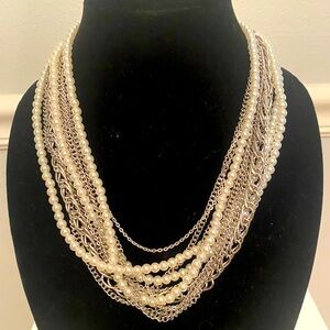Pearl and silver chain necklace. 22 inches